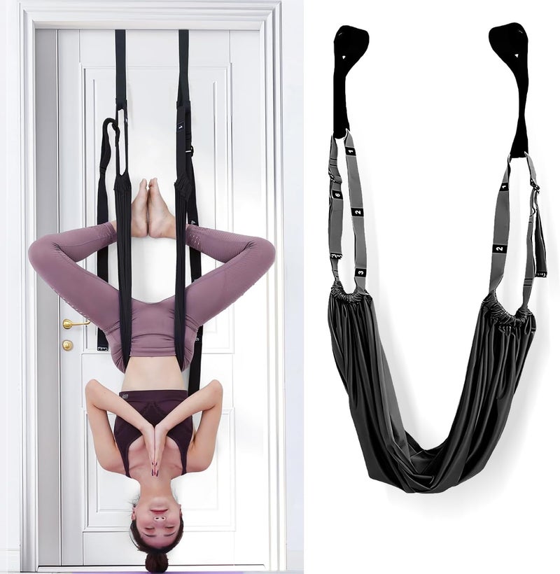 Elfzone أرجوحة اليوغا - حزام اليوغا، حبل تدريب الانحناء الخلفي مع مثبت الباب، معدات تدريب المرونة، حزام تمديد للمساعدة في اللياقة البدنية، الجمباز، الرقص، اليوغا الهوائية، الباليه - Image 1